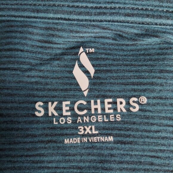 Skechers Women's Plus Size Teal Green Pinstripe GoDri Stride Athletic Tee - Picture 5 of 10